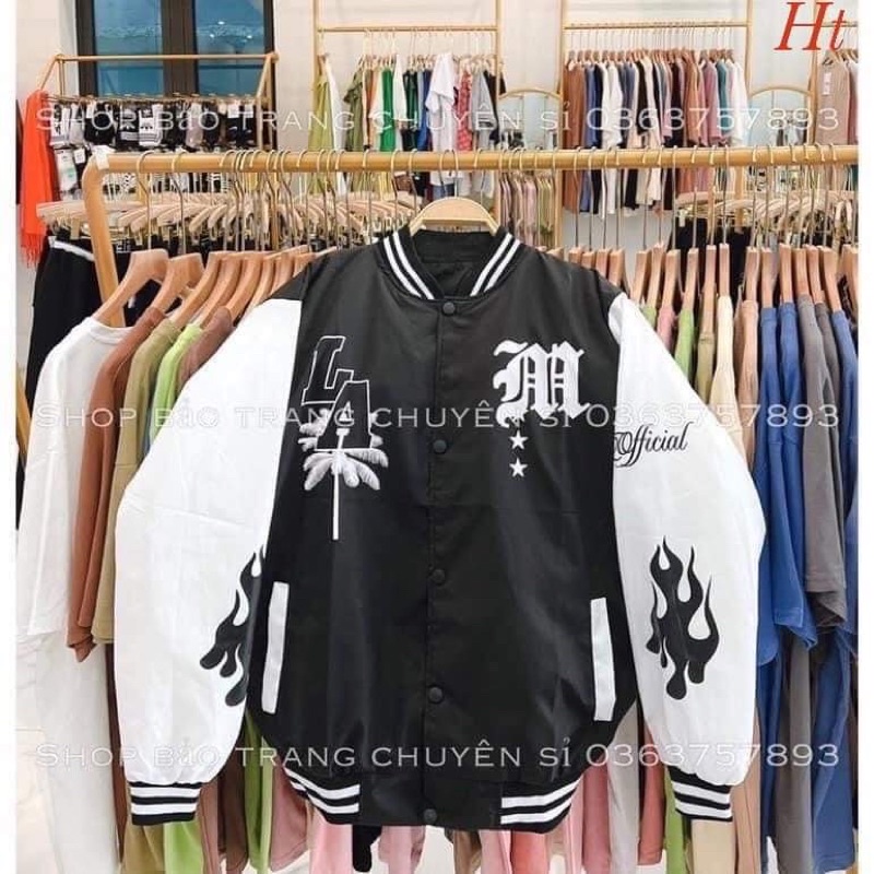 Áo khoác bomber cây dừa tay trắng HT12