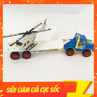 Đồ Chơi Xe Tải Chở Máy Bay Trực Thang Chạy Đà, Nhựa Cao Cấp, An Toàn Cho Bé