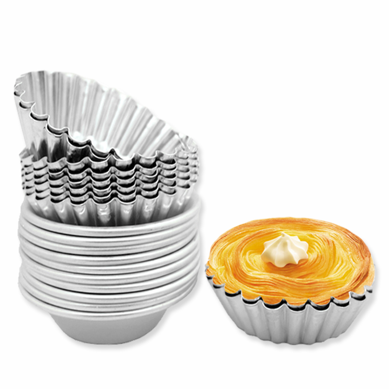 10Pcs Reusable Tinplate Flower Egg Tart Mold / Alloy Cupcake Egg Tart Mold / Nonstick Ripple Egg Tart Mold