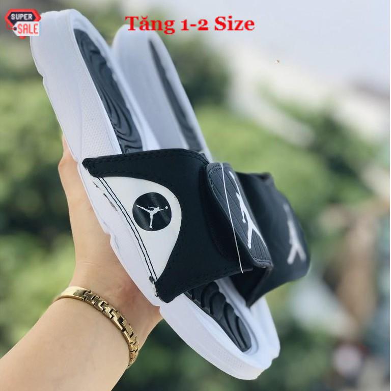 Dép jordan ❤️FREESHIP + HỘP+Tăng1-2 size nhé❤️ dép hydro quai ngang bóng rổ nam nữ JD4 trắng đen logo trắng, có tag mac
