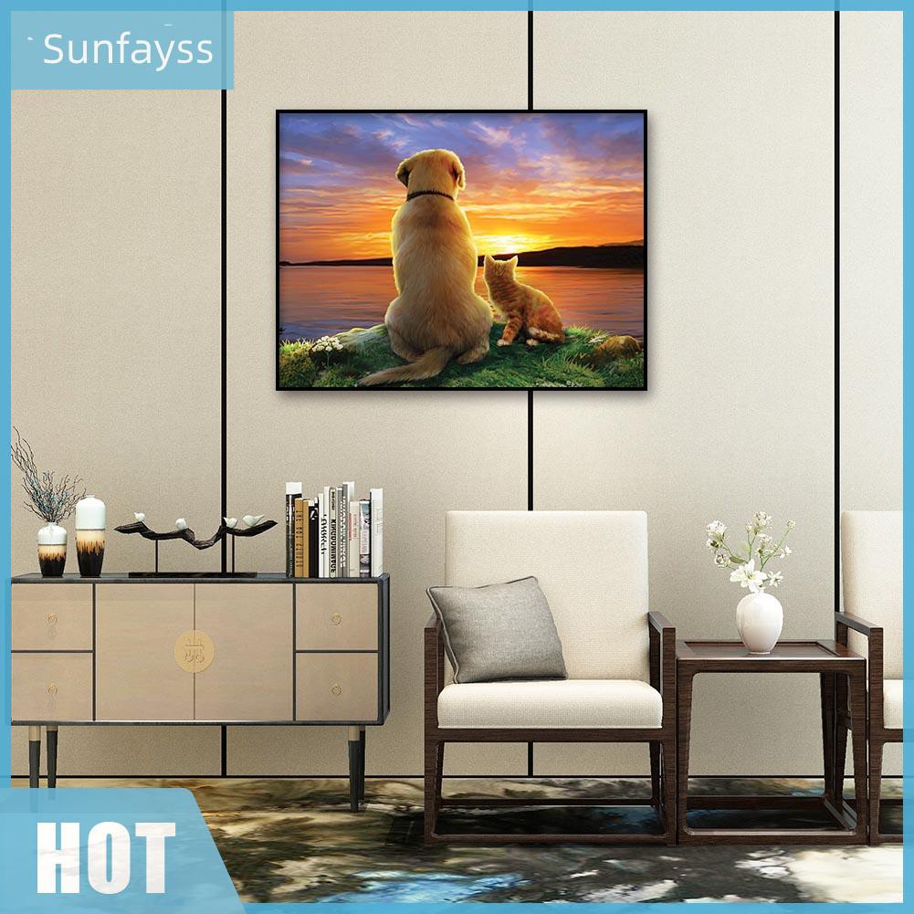 Bộ Tranh Đính Đá 5d Tự Làm Hình Chú Chó Mèo Đáng Yêu