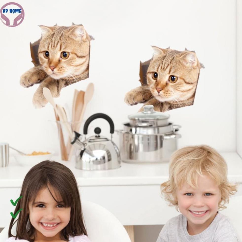 Tranh mèo 3D sống động decal dán xe hơi laptop toilet trang trí nhà cửa bằng sticker