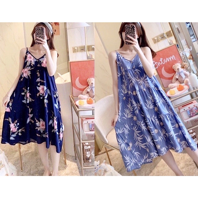 (Sẵn) Váy lanh, váy ngủ mềm mát hoạ tiết trẻ trung, trang nhã | BigBuy360 - bigbuy360.vn