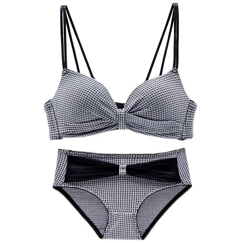 Bộ Đồ Lót Kẻ Caro Không Gọng Nâng Ngực Thiết Kế Phối Nơ Đáng Yêu Cho Bạn Nữ | BigBuy360 - bigbuy360.vn