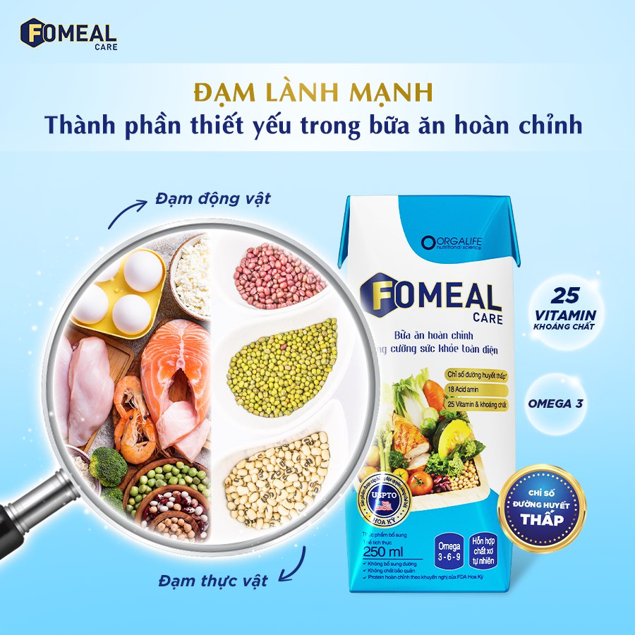 Lốc 3 hộp thực phẩm dinh dưỡng cân bằng Fomeal Care 250ml/hộp -Thay thế bữa ăn, ổn định đường huyết, tăng cường sức khỏe