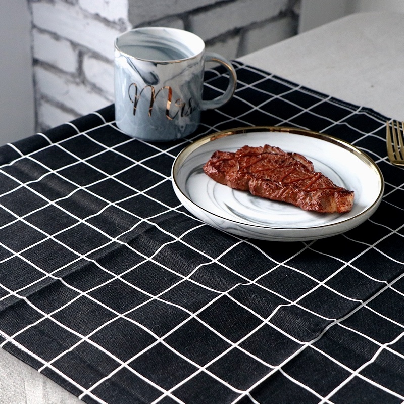 1 Khăn Trải Bàn Ăn Bằng Vải Cotton Họa Tiết Kẻ Sọc Phong Cách Nhật Bản Đơn Giản Thời Trang