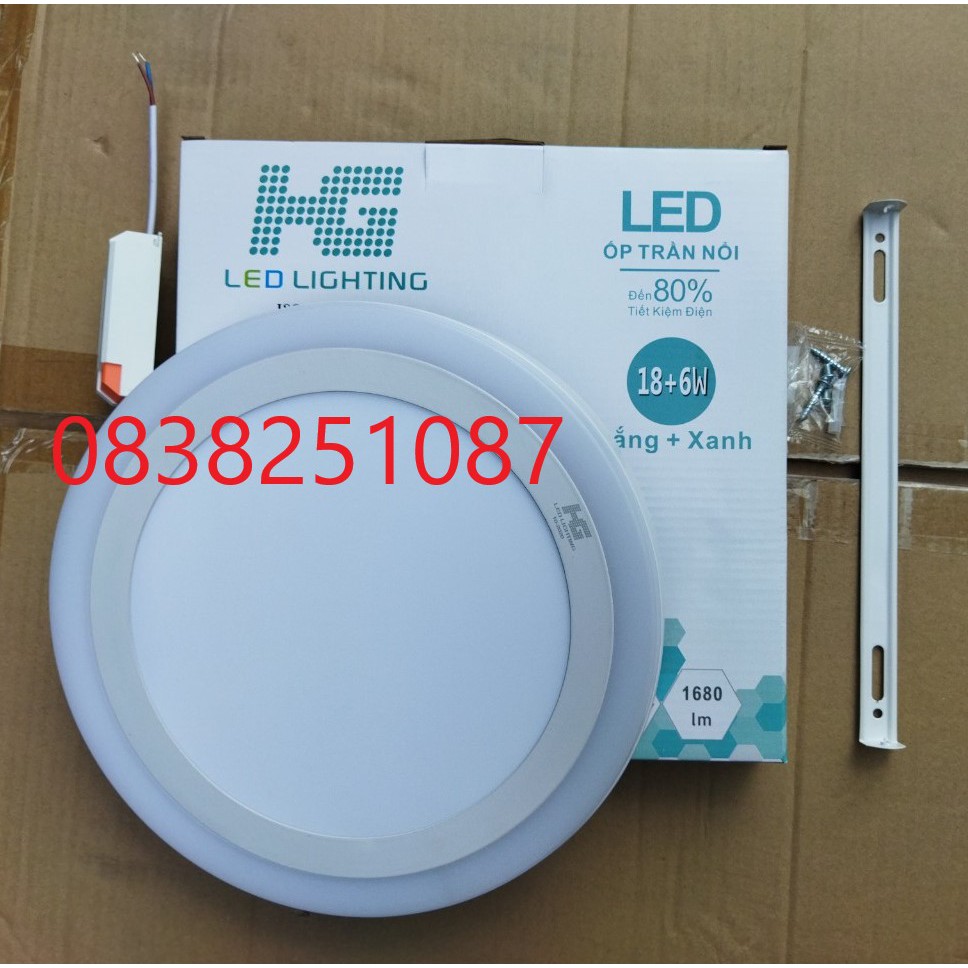 Đèn led nổi ốp trần 24w tròn 2 màu 3 chế độ