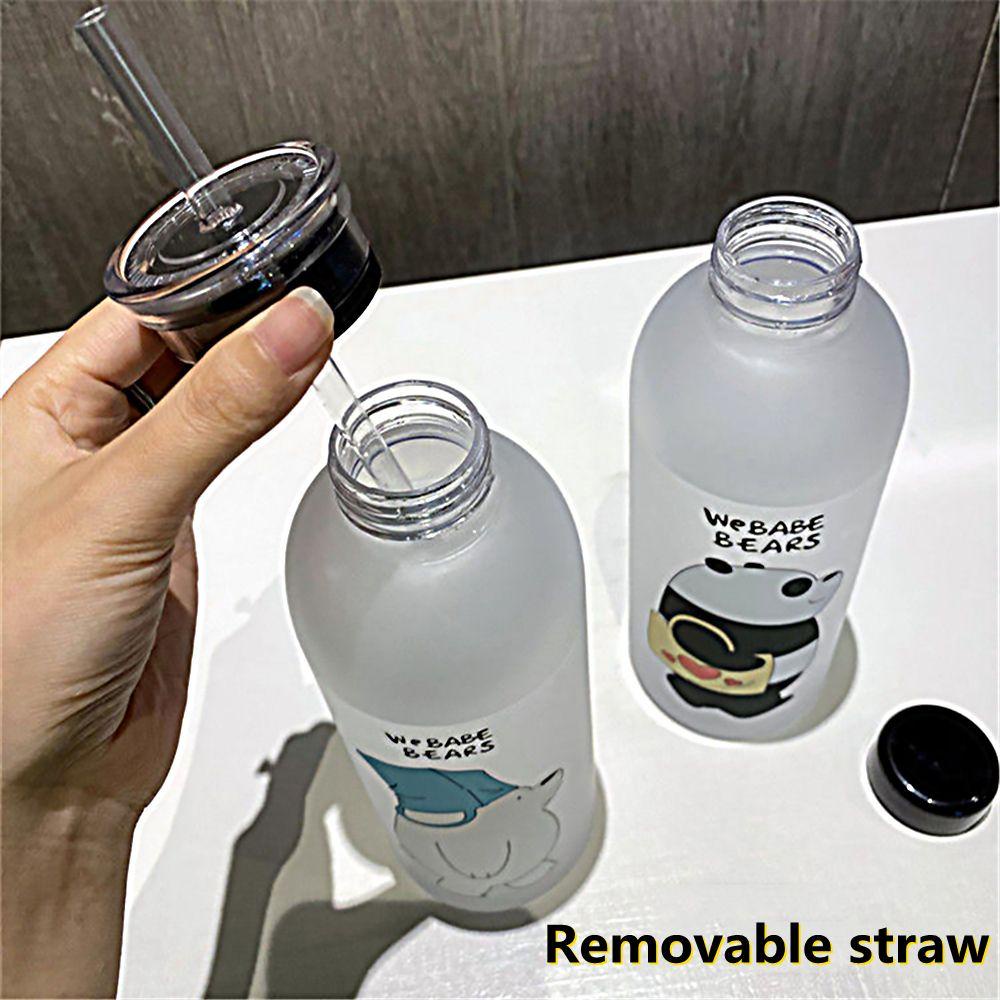 Bình Nước Nhựa Trong Suốt 1000ML Kèm Ống Hút In Hoạ Tiết Hoạt Hình Xinh Xắn