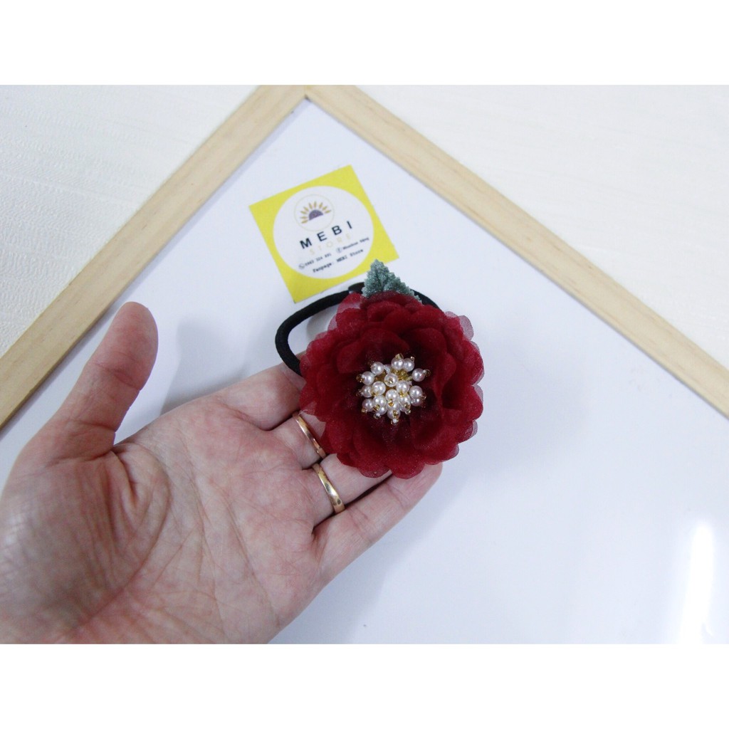 (Hình thật 100%) Dây buộc tóc handmade vải voan nhụy hạt trai