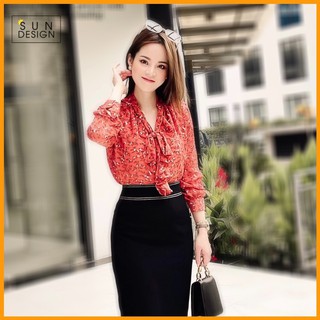 Áo kiểu nữ cổ nơ bèo chất chiffon siêu mát có lớp lót bên trong không bị lộ, mặc mùa hè cực mát, áo nữ kiểu bèo nơ cổ