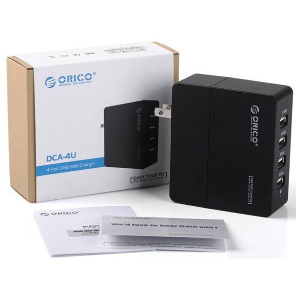 Củ Sạc 4 Cổng USB 5V 2A/1A ORICO DCA-4UBK - Cốc Sạc Điện Thoại