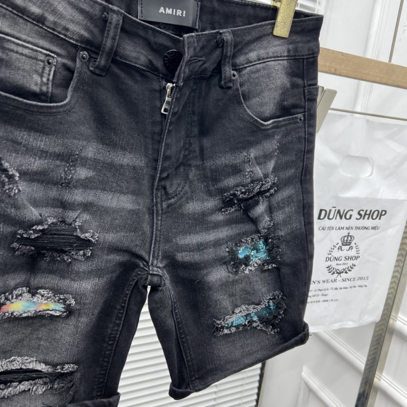Quần short rách vá xanh đỏ kèm video ảnh thật kèm túi shop