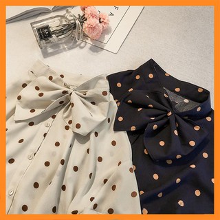 Áo sơ mi nữ kiểu cổ thắt nơ búp bê điểm chấm bi  [TTBK]