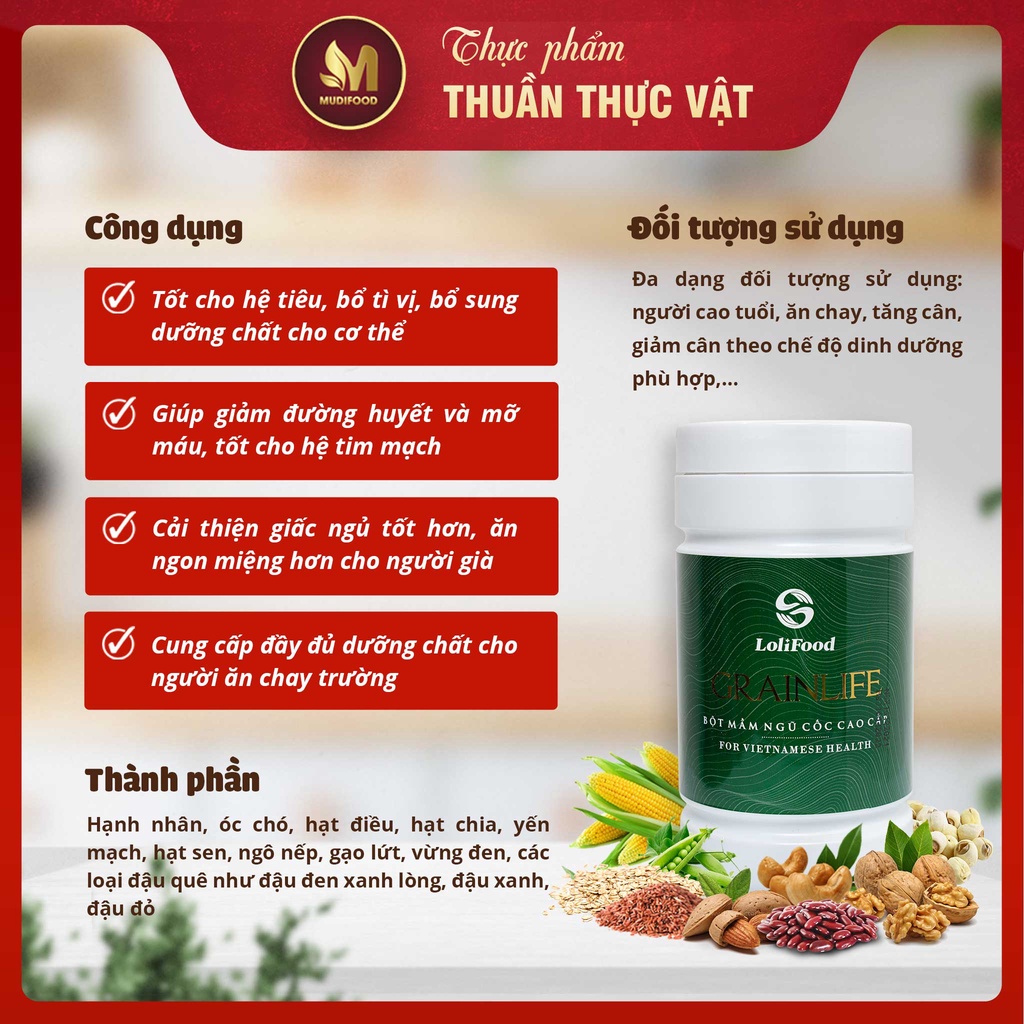 Bột Mầm Ngũ Cốc Cao Cấp Grainlife LOLIFOOD, Bổ Sung Dinh Dưỡng Cho Cơ Thể - 500g