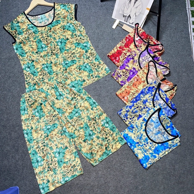 Bộ trung niên-vải thun lạnh in hoa phom 60kg