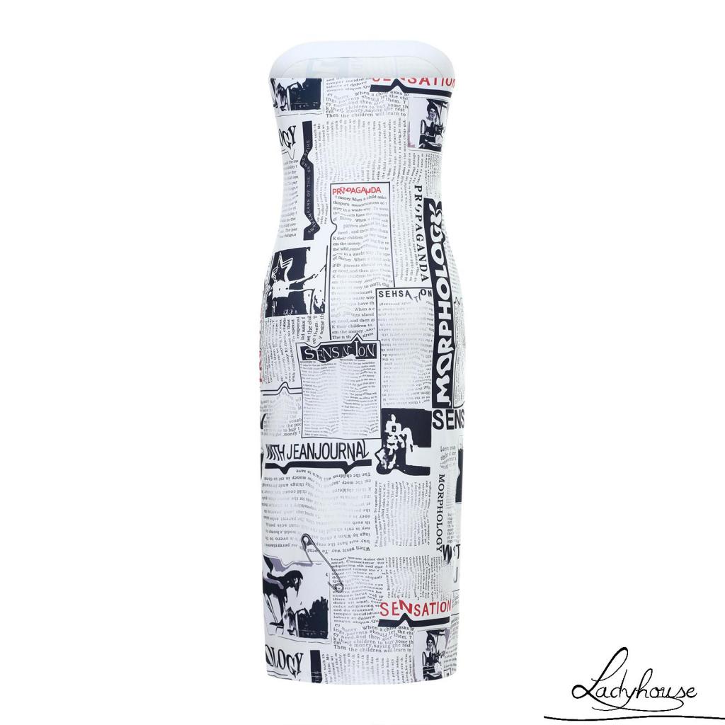 Ldd-đầm Ôm Dáng Không Dây In Hình Báo Cho Nữ Size S/M/L