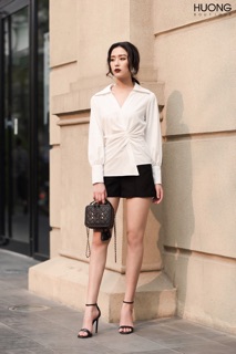 Áo cotton lụa cổ đức không chân -HBSM525