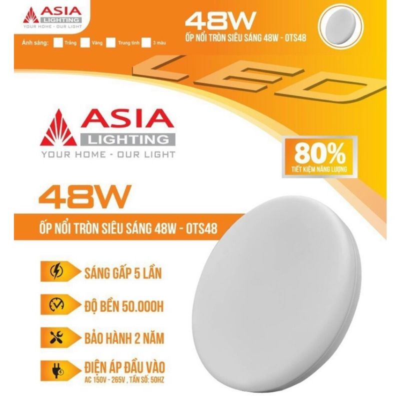 Đèn ốp trần, Đèn Led ôp nổi trần hình Tròn, Siêu Sáng, Không Viền ASIA 24W, 36W, 48W, bảo hành 2 năm
