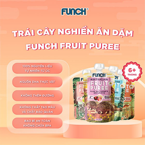 Combo 6 Gói Trái Cây Nghiền FUNCH Cho Bé Ăn Dặm Từ 6 Tháng, Tặng 1 Gói 120g