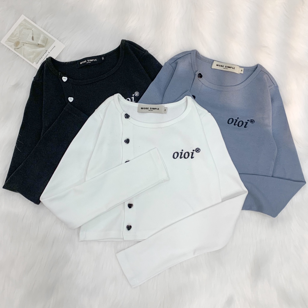Áo Croptop Nữ Dài Tay OIOI Vải Thun Gân Phong Cách Ulzzang - Tuni Store