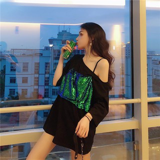 áo lệch vai phối lấp lánh