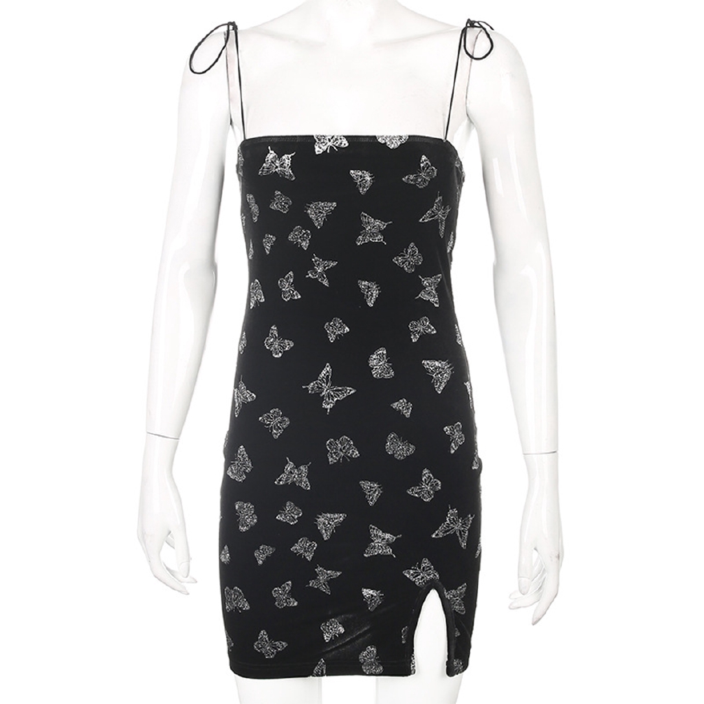 Đầm Đen Sát Nách Hoạ Tiết Bướm Thời Trang Mùa Hè