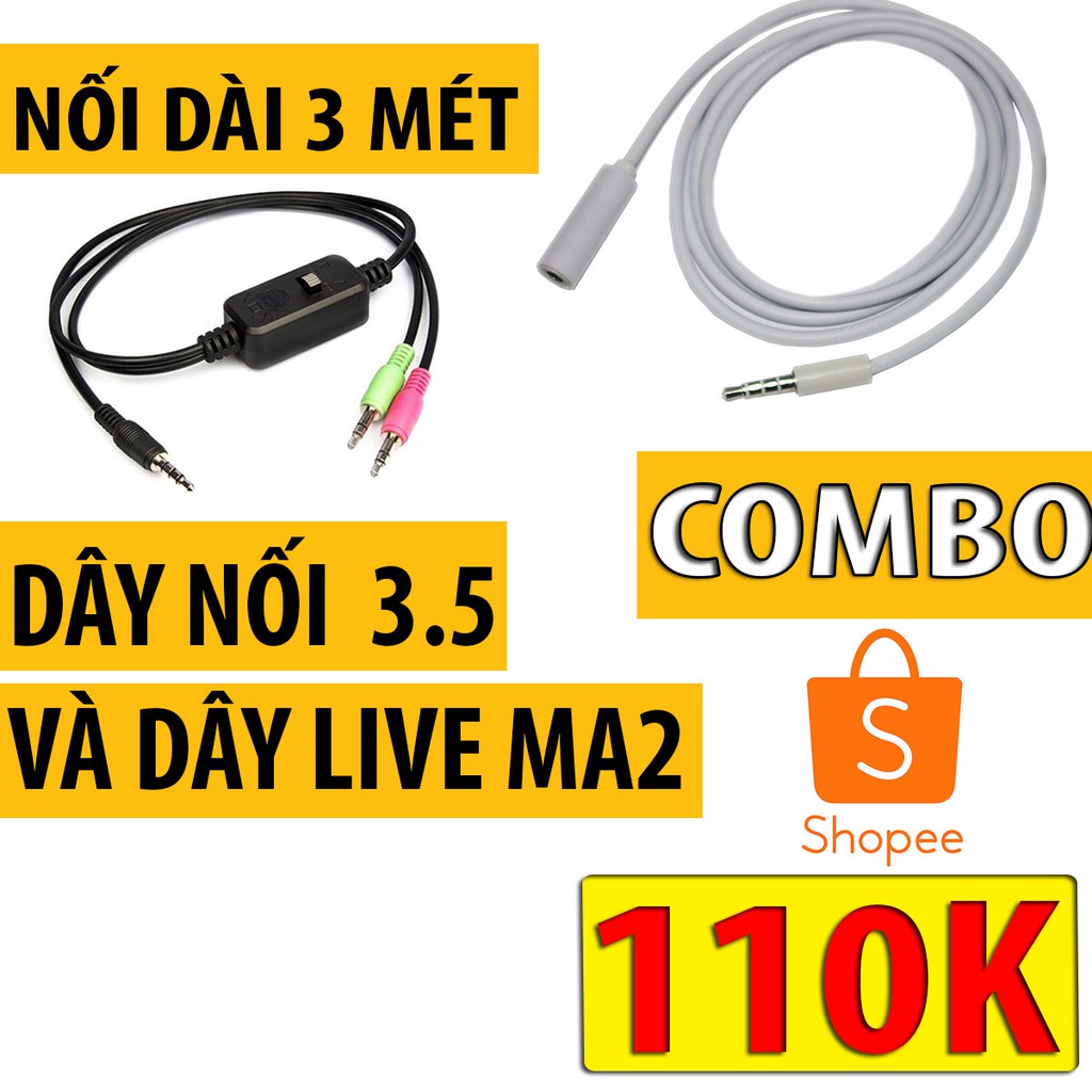 Combo tiện lợi dây livestream 3 màu MA2 + dây nối dài lên đến 3m