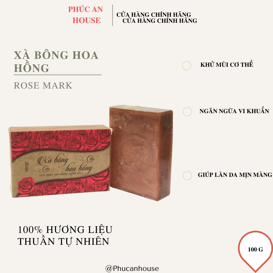 Xà Bông Hoa Hồng Phúc An House - Xà Phòng Tắm Thiên Nhiên Nguyên Liệu Tự Nhiên, Dưỡng Ẩm, Chống Khô Da Tặng Lưới Tạo Bọt