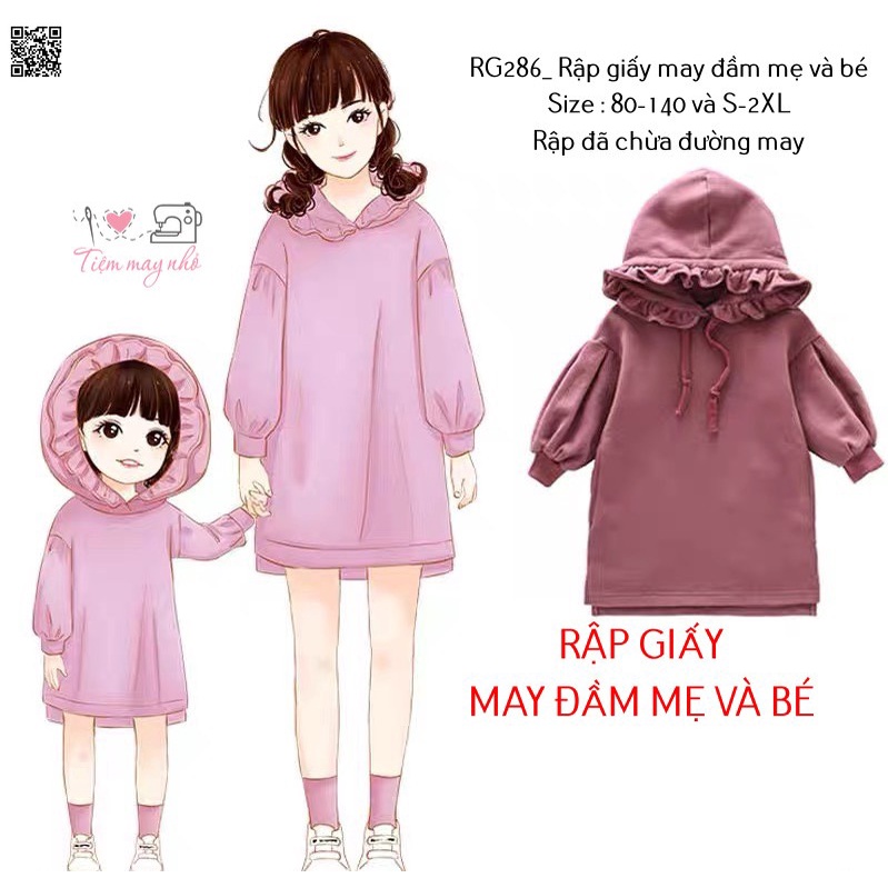 RG286_Rập giấy may đầm đôi mùa đông cho mẹ và bé