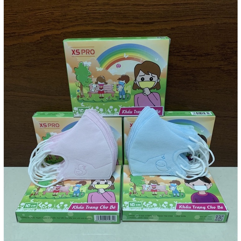 Khẩu trang 3D cho bé XS PRO, Hộp 10 cái cho trẻ em từ 1-5 tuổi