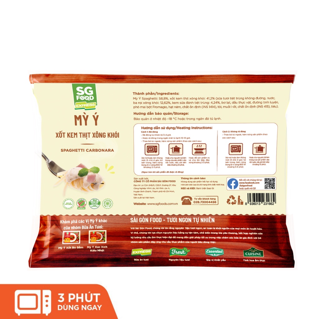 Mỳ ý sốt kem thịt xông khói 250gr