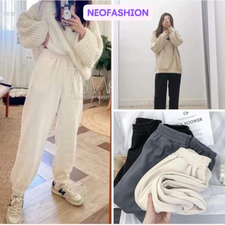 Quần Nỉ Jogger Nữ NEOFASHION C015 Len Tăm Hàn Quốc, Ống Rộng Bo Gấu Dày Dặn, Co Dãn Tốt