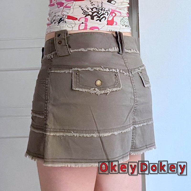 Chân váy jean lưng cao màu sắc tương phản thời trang cho nữ