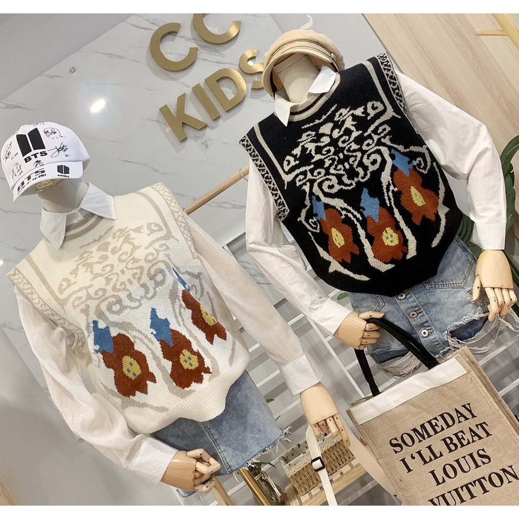 Áo gile len nữ ulzzang họa tiết cao câp [QUẢNG CHÂU-VIDEO] Áo len nữ form rộng lông mịn dáng gile kiểu Hàn - nhập taobao | BigBuy360 - bigbuy360.vn