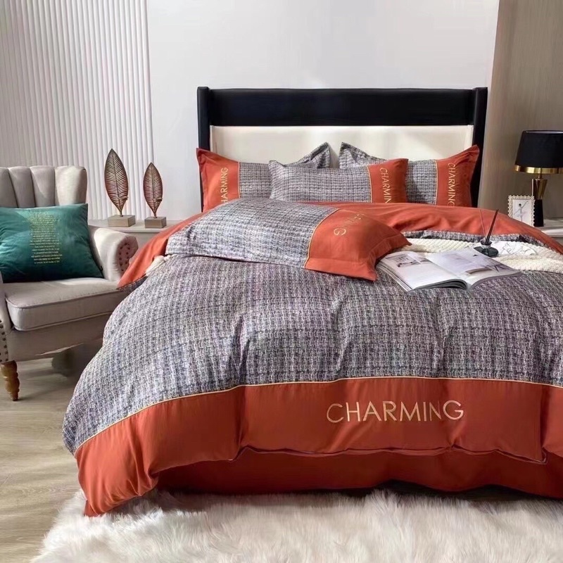 Bộ Chăn Ga Gối Cotton Đũi Charming đủ kích thước phong cách hiện đại 2022 Loại 1