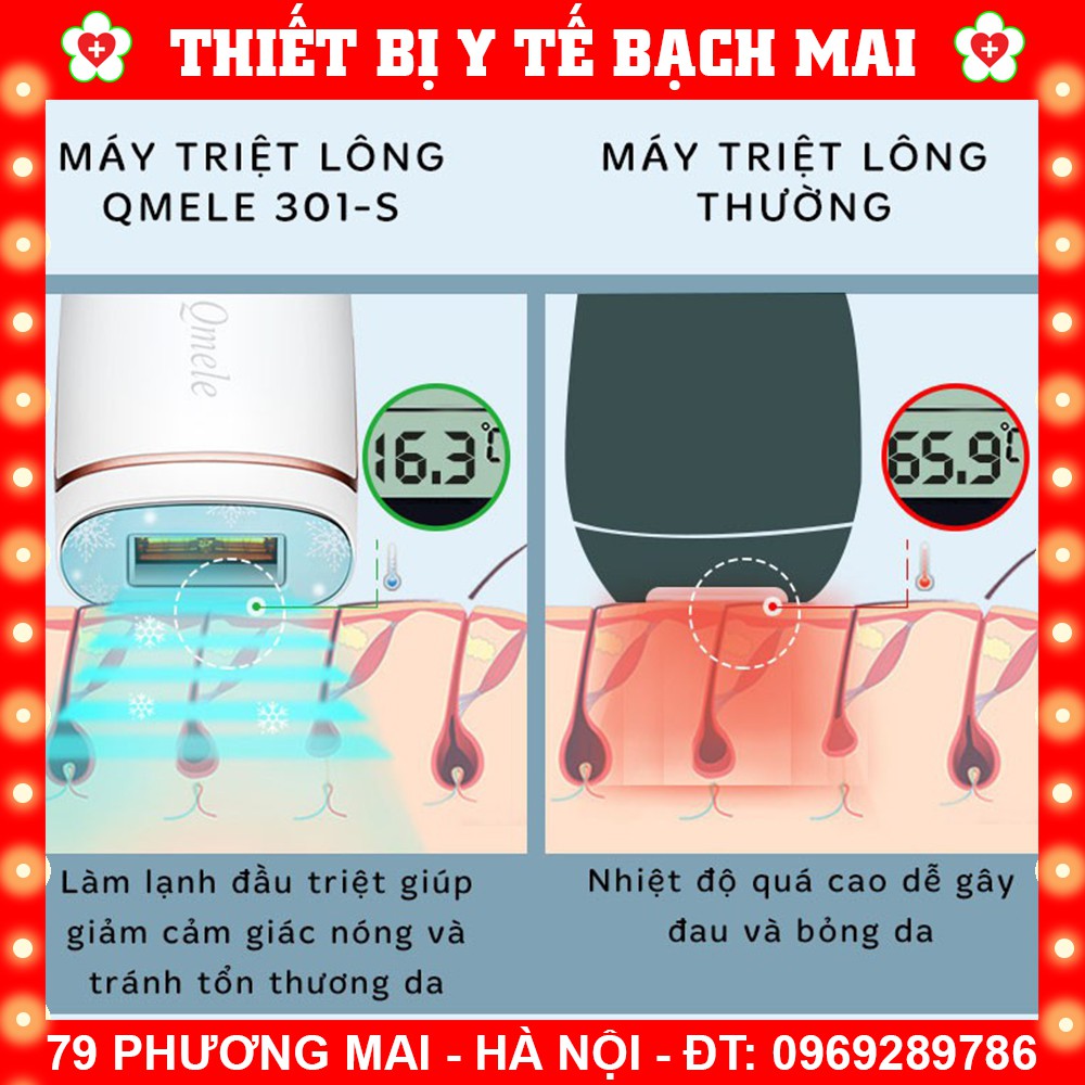 Máy Triệt Lông Qmele V301-S Viền Hồng Vàng 500.000 Xung + Tích Hợp Đồng Bộ Triệt Lông Và Làm Mát Lạnh