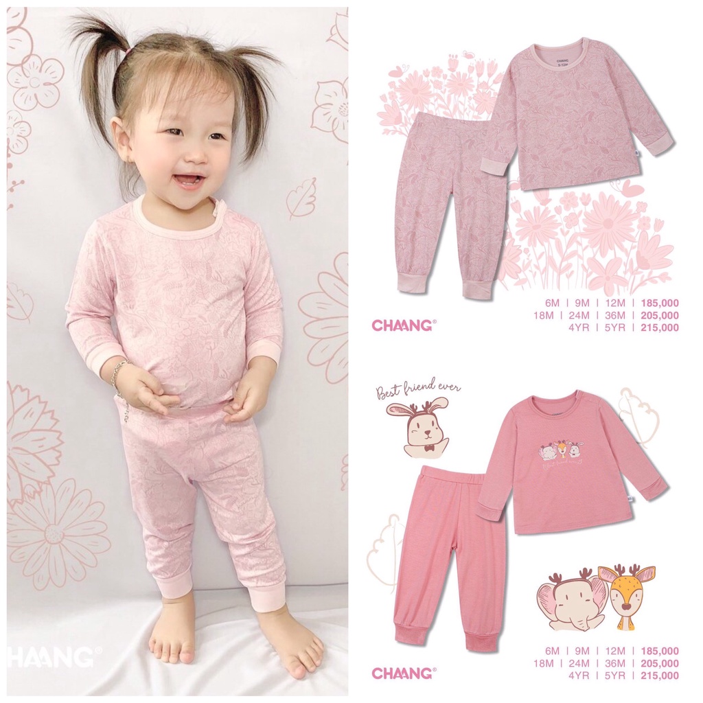 [HOT ITEMS]Bộ dài tay cúc vai trẻ em chất liệu cotton mềm mại họa tiết cosmos Chaang