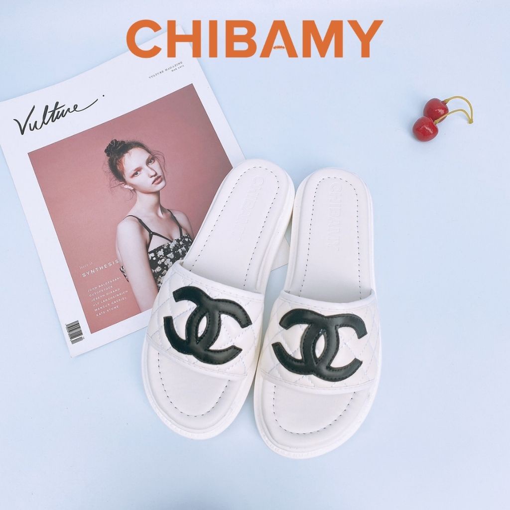 Dép quai ngang nữ chữ CN đế bánh mì cao 3 phân, Dép lê nữ CHiBAMY chất da siêu êm