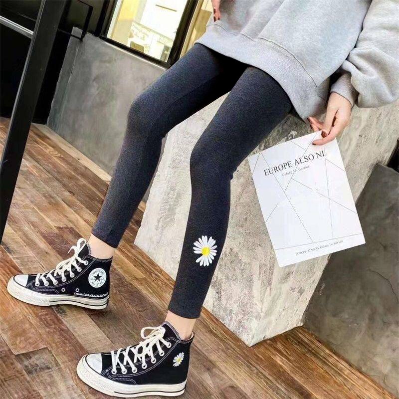 [Baywellfashion]Women Casual Daisy Embroidery Leggings Stretchy Elastic Pencil High Waist Feet Trousers | BigBuy360 - bigbuy360.vn