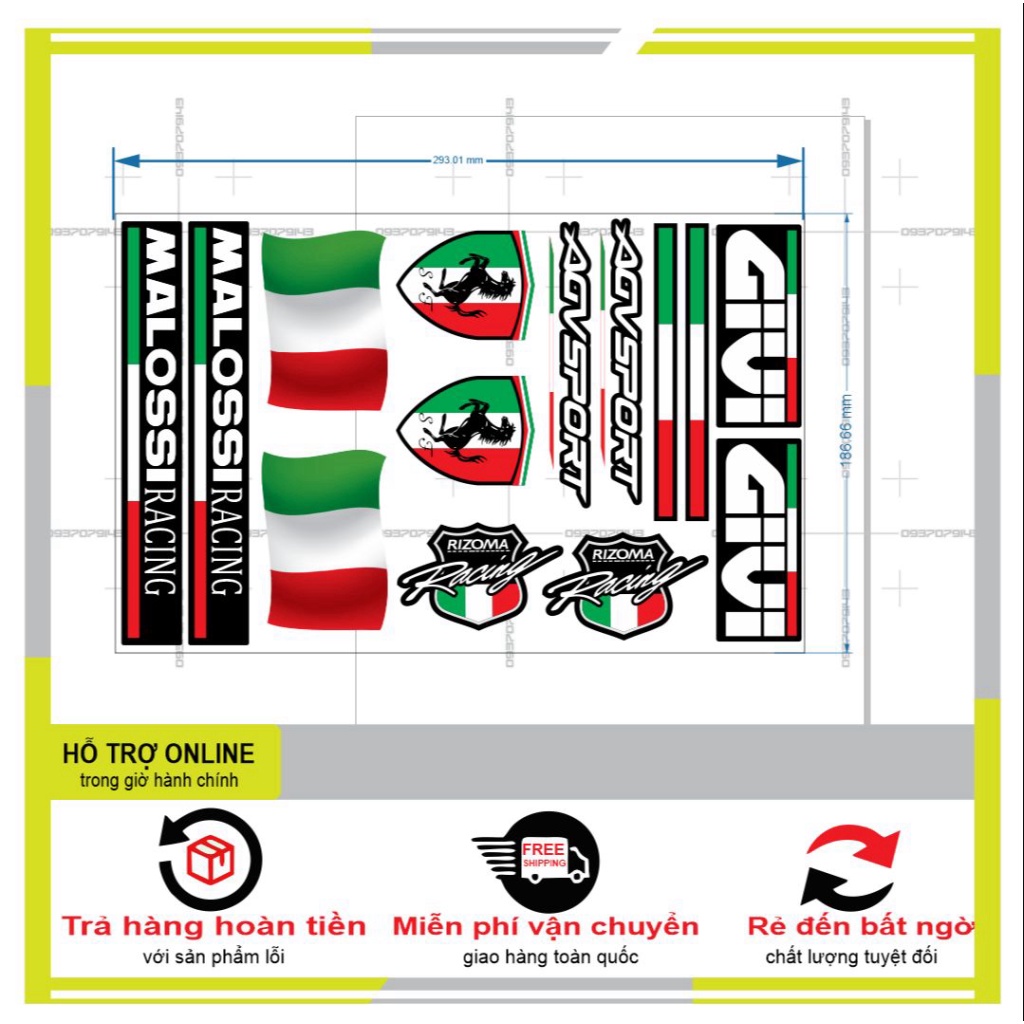 SHINDECAL- 14 LOGO STICKER CỜ ITALI