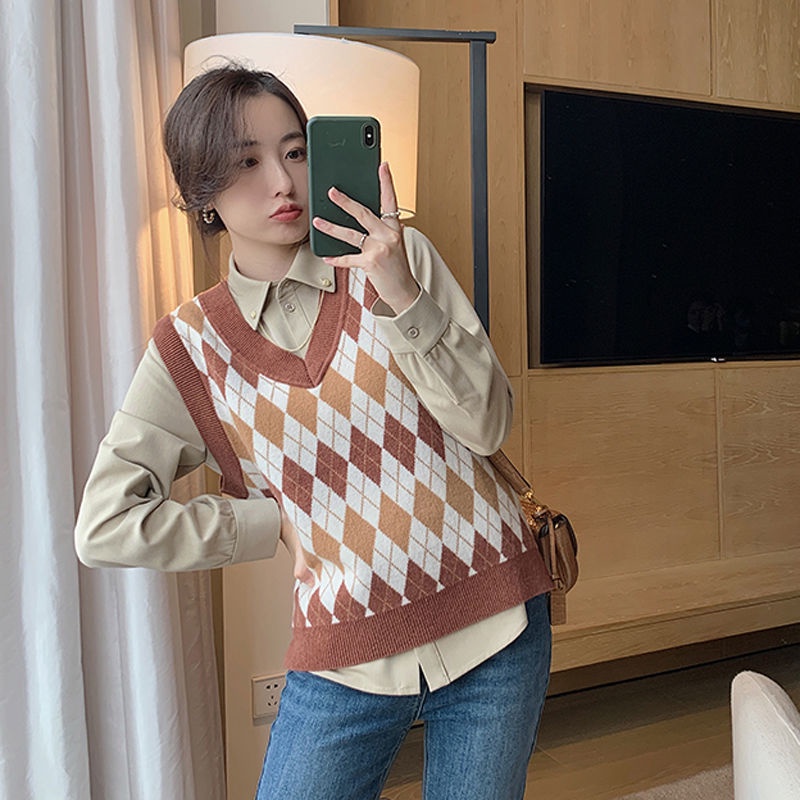 Áo Sweater Không Tay Cổ Chữ V Thời Trang Hàn Quốc