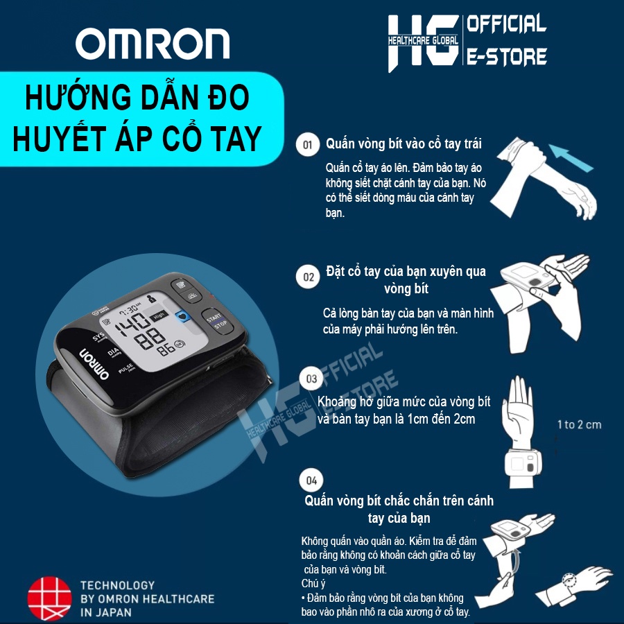 Máy Đo Huyết Áp Cổ Tay Kết Nối Bluetooth Omron HEM-6232T | Lưu Trữ Được Dữ Liệu Cho 2 Người Cùng Lúc