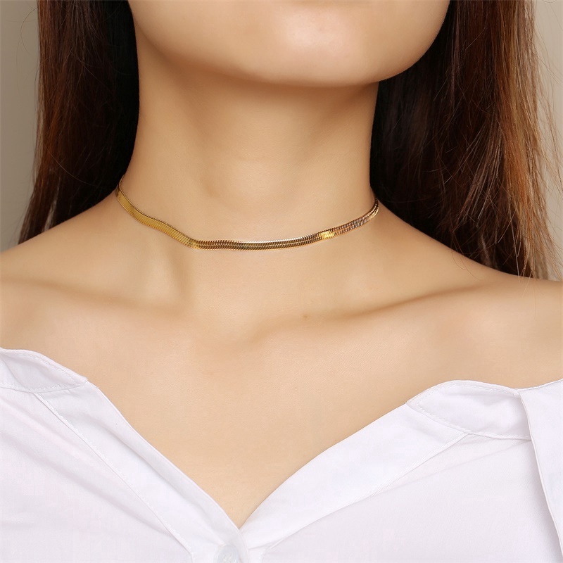 Gold Blade chain Choker Necklace /Gold Silver Color Flat Herringbone Choker /Women Flat  Snake  Necklace /Layer Lobster Buckle Gold Choker