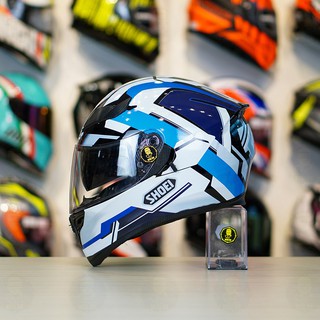 Mũ Fullface 2 kính Roc 05 Đen Bóng Dán Tem Shoei Brink Trắng Xanh