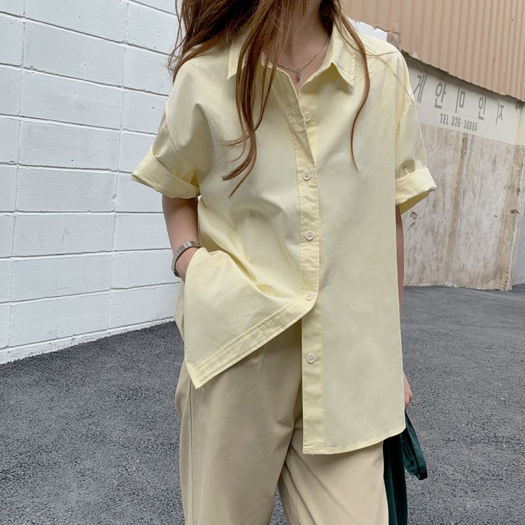 ÁO SƠ MI NỮ TAY NGẮN TRƠN VẢI KATE THOÁNG MÁT MÙA HÈ