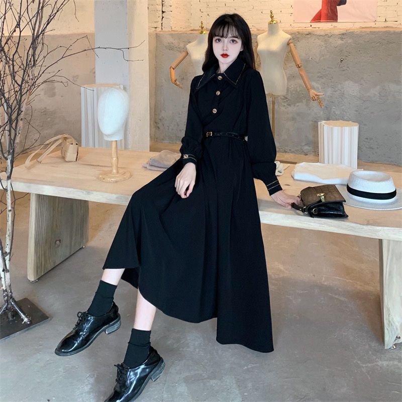 Plus Đầm Dài Tay Ôm Eo Phong Cách Preppy Nhật Bản Thời Trang Mùa Xuân Cho Nữ