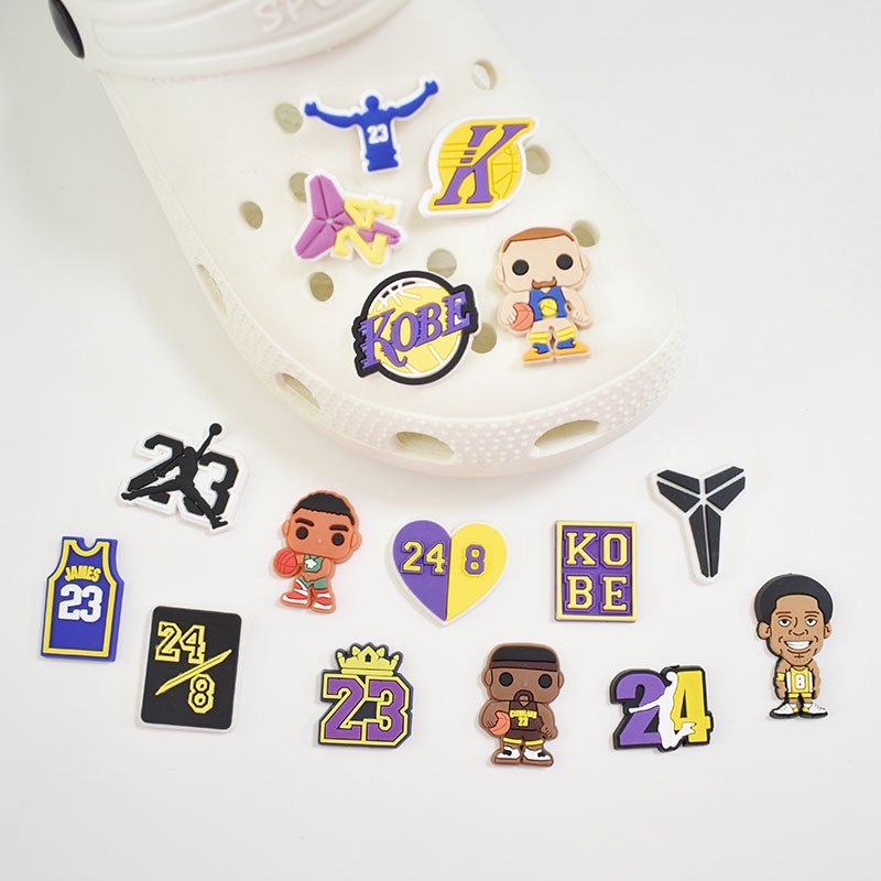 Phụ Kiện Trang Trí Giày Bóng Rổ Hoạt Hình NBA Jibbitz Charm Kobe James Croc Jibbits Pin Jibits