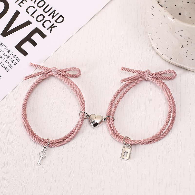 Set 2 vòng tay bện dây mặt hình ổ khóa nam châm thời trang độc đáo cho cặp đôi