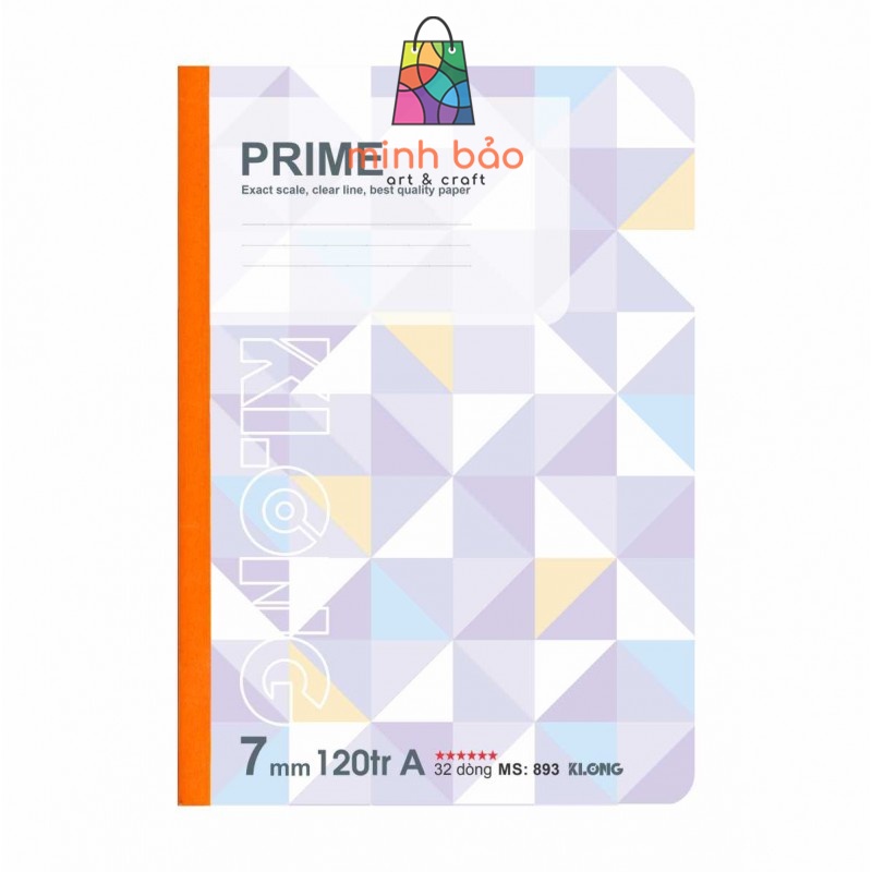 VỞ MAY DÁN GÁY KẺ NGANG KLONG PRIME 120/200 TRANG SIZE B5 70/76, MÃ SỐ 893 , MS 894