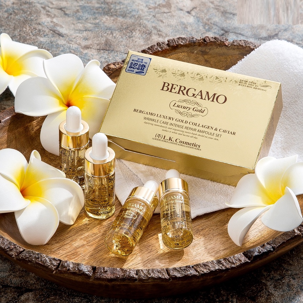 Set 4 Lọ Tinh Chất Dưỡng Trắng, Chống Lão Hóa Bergamo Luxury Gold Collagen &amp; Caviar